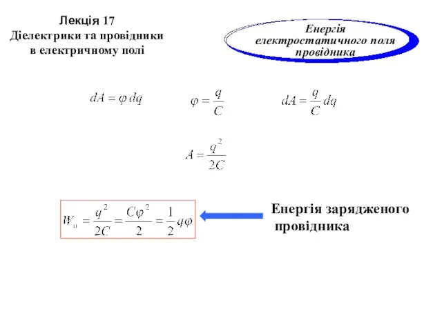 Лекція 17 Діелектрики та провідники в електричному полі Енергія зарядженого провідника