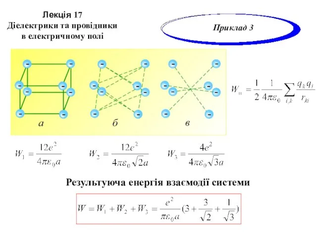 Лекція 17 Діелектрики та провідники в електричному полі Результуюча енергія взаємодії системи