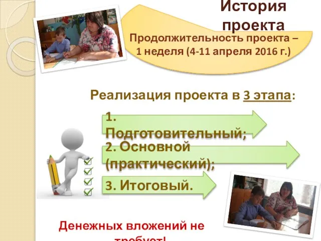 История проекта Продолжительность проекта – 1 неделя (4-11 апреля 2016 г.)