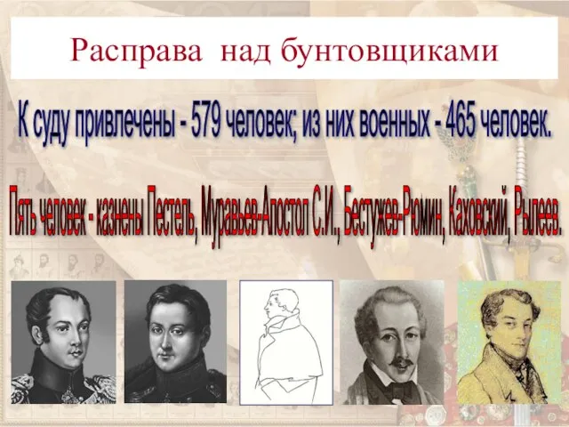 Расправа над бунтовщиками К суду привлечены - 579 человек; из них