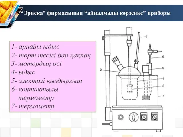 “Эрвека” фирмасының “айналмалы кәрзеңке” приборы 1- арнайы ыдыс 2- төрт тесігі