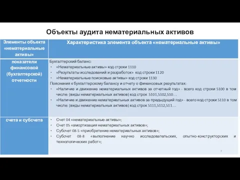 Объекты аудита нематериальных активов