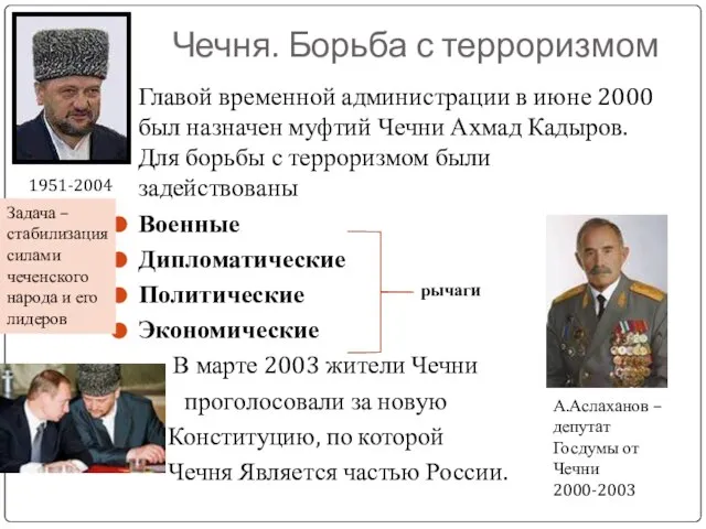 Чечня. Борьба с терроризмом Главой временной администрации в июне 2000 был