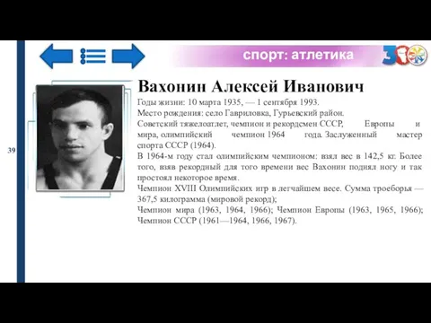 спорт: атлетика 39 Вахонин Алексей Иванович Годы жизни: 10 марта 1935,