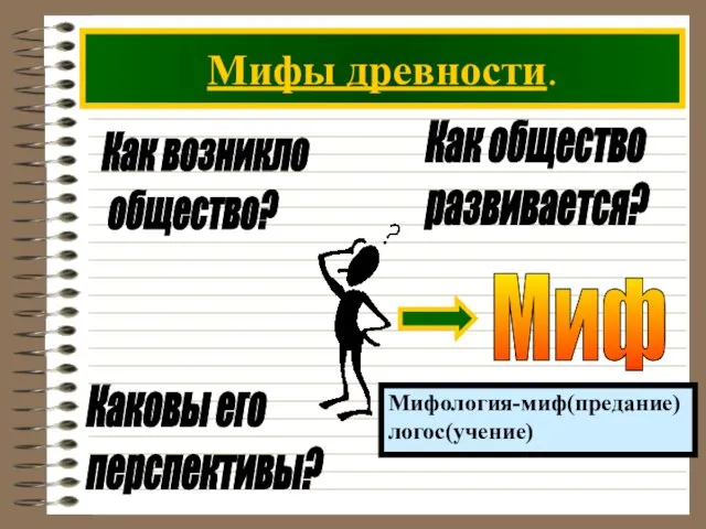 Мифы древности. Как возникло общество? Как общество развивается? Каковы его перспективы?