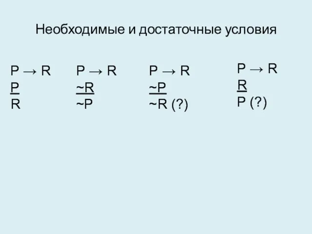 Необходимые и достаточные условия P → R P R P →