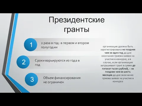 Президентские гранты организация должна быть зарегистрирована не позднее чем за один