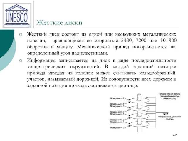 Жесткие диски Жесткий диск состоит из одной или нескольких металлических пластин,