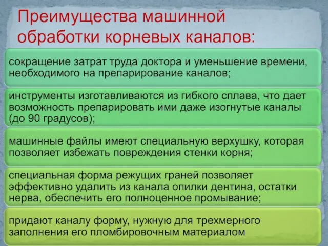 Преимущества машинной обработки корневых каналов: