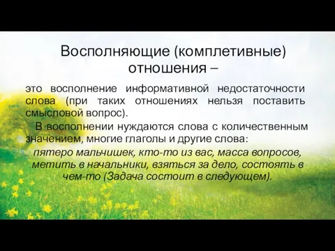 Восполняющие (комплетивные) отношения – это восполнение информативной недостаточности слова (при таких