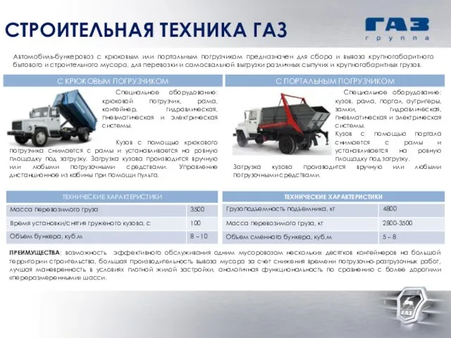 Специальное оборудование: крюковой погрузчик, рама, контейнер, гидравлическая, пневматическая и электрическая системы.