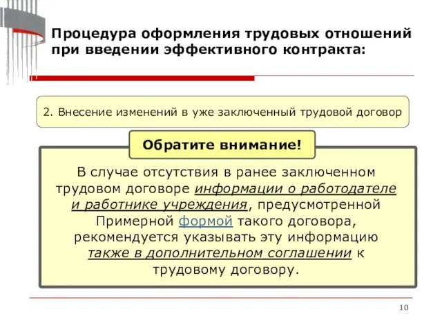 Процедура оформления трудовых отношений при введении эффективного контракта: 2. Внесение изменений