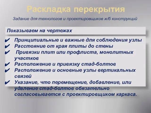 Раскладка перекрытия Задание для технологов и проектировщиков ж/б конструкций Показываем на