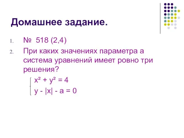 Домашнее задание. № 518 (2,4) При каких значениях параметра а система