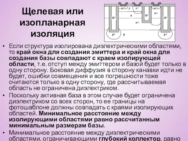 Щелевая или изопланарная изоляция Если структура изолирована диэлектрическими областями, то край