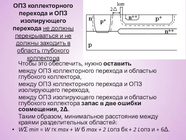 ОПЗ коллекторного перехода и ОПЗ изолирующего перехода не должны перекрываться и