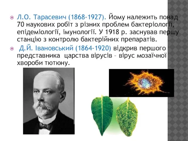 Л.О. Тарасевич (1868-1927). Йому належить понад 70 наукових робіт з різних