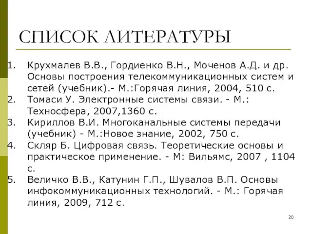 СПИСОК ЛИТЕРАТУРЫ Крухмалев В.В., Гордиенко В.Н., Моченов А.Д. и др. Основы