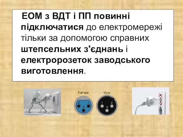 ЕОМ з ВДТ і ПП повинні підключатися до електромережі тільки за