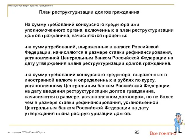 Все понятно. План реструктуризации долгов гражданина На сумму требований конкурсного кредитора