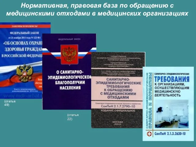 Нормативная, правовая база по обращению с медицинскими отходами в медицинских организациях (статья 49) (статья 49)