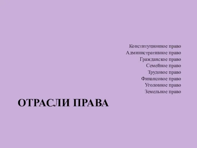 ОТРАСЛИ ПРАВА Конституционное право Административное право Гражданское право Семейное право Трудовое