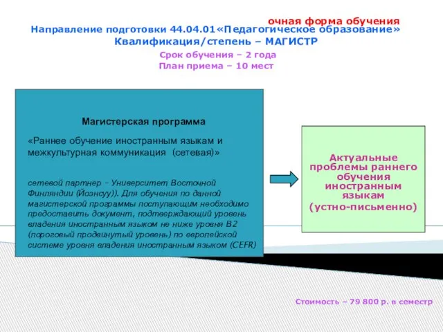 Магистерская программа «Раннее обучение иностранным языкам и межкультурная коммуникация (сетевая)» сетевой