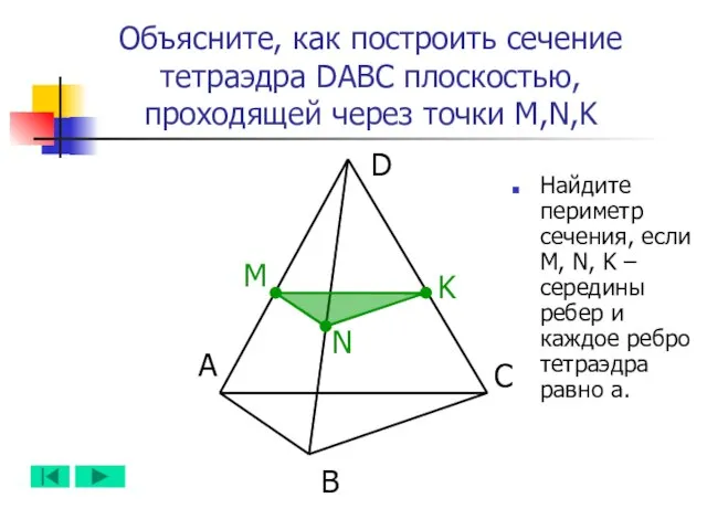 А B D C N M K Объясните, как построить сечение