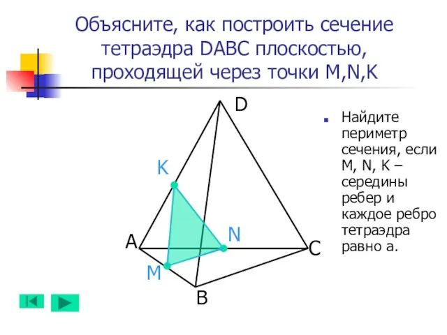 А B D C N M K Объясните, как построить сечение