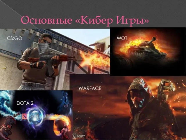 Основные «Кибер Игры» CS:GO WOT DOTA 2 WARFACE