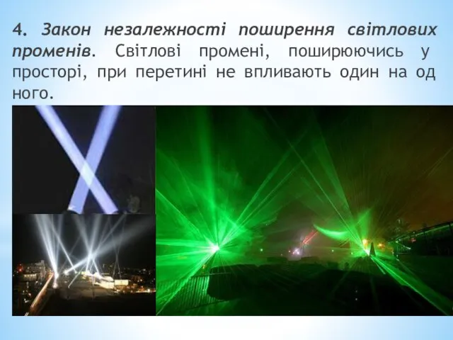 4. Закон незалежності поширення світлових променів. Світлові про­мені, поширюючись у просторі,