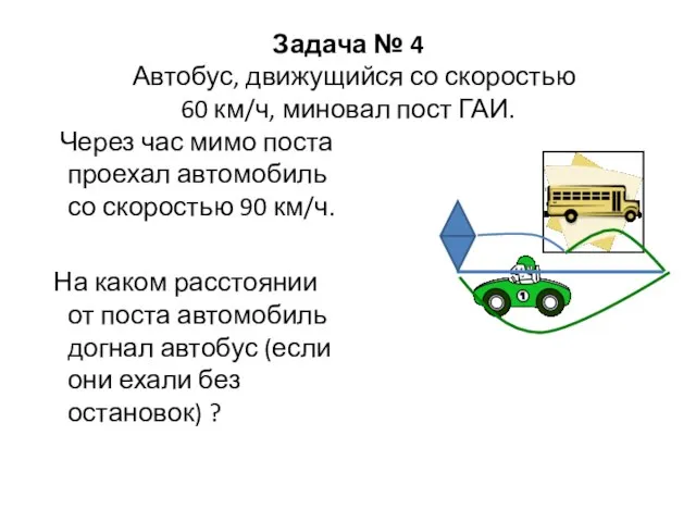 Задача № 4 Автобус, движущийся со скоростью 60 км/ч, миновал пост