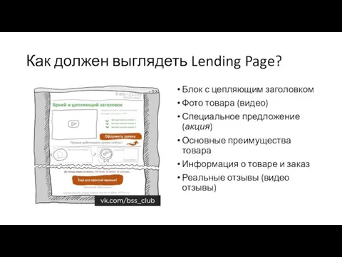 Как должен выглядеть Lending Page? Блок с цепляющим заголовком Фото товара