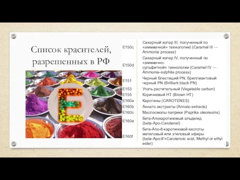 Список красителей, разрешенных в РФ