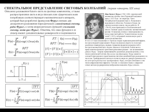 СПЕКТРАЛЬНОЕ ПРЕДСТАВЛЕНИЕ СВЕТОВЫХ КОЛЕБАНИЙ (первая четверть XIX века) Описание разложения белого