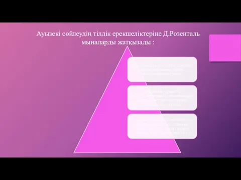 Ауызекі сөйлеудің тілдік ерекшеліктеріне Д.Розенталь мыналарды жатқызады :