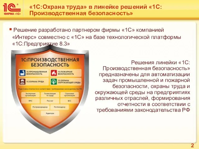 «1С:Охрана труда» в линейке решений «1С:Производственная безопасность» Решения линейки «1С:Производственная безопасность»