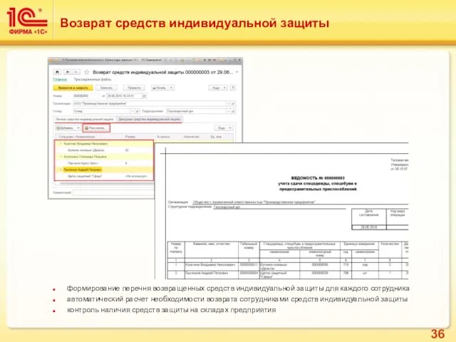 Возврат средств индивидуальной защиты формирование перечня возвращенных средств индивидуальной защиты для