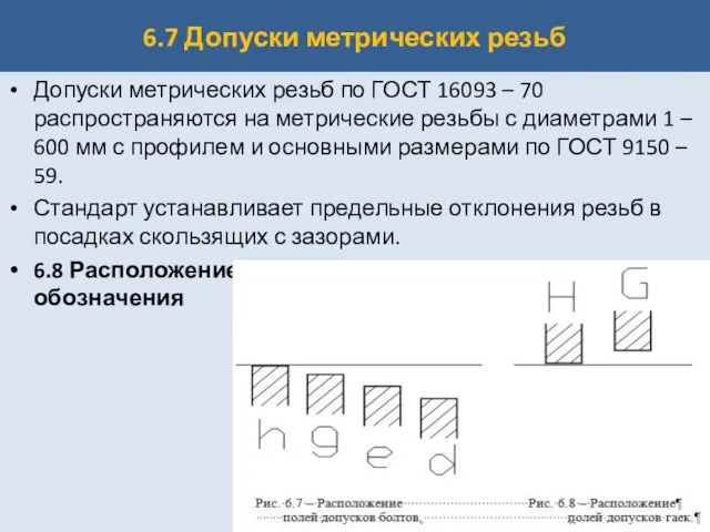 6.7 Допуски метрических резьб Допуски метрических резьб по ГОСТ 16093 –