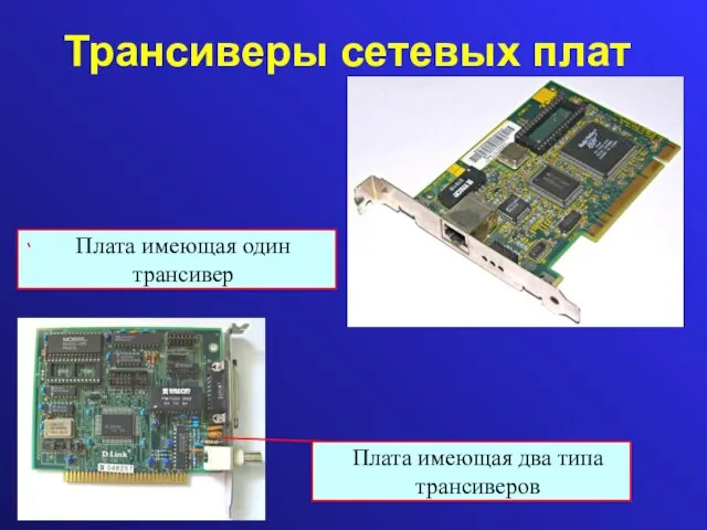 Трансиверы сетевых плат Плата имеющая два типа трансиверов Плата имеющая один трансивер