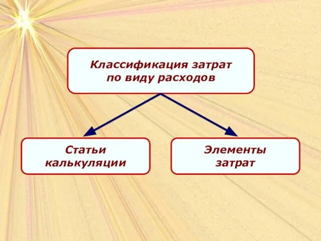 Классификация затрат по виду расходов Статьи калькуляции Элементы затрат