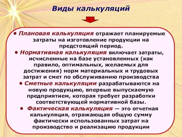 Виды калькуляций