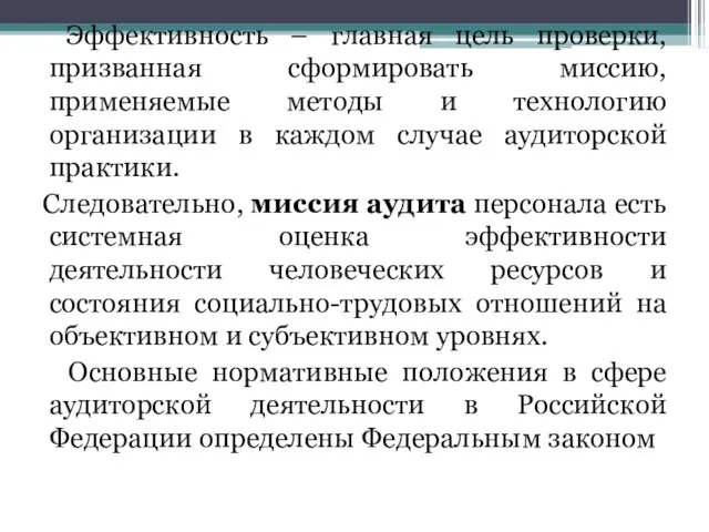 Эффективность – главная цель проверки, призванная сформировать миссию, применяемые методы и