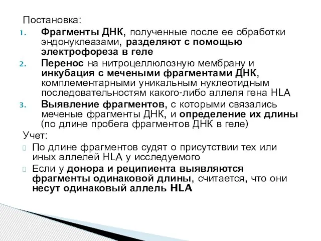 Постановка: Фрагменты ДНК, полученные после ее обработки эндонуклеазами, разделяют с помощью