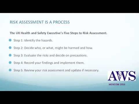 RISK ASSESSMENT IS A PROCESS The UK Health and Safety Executive's