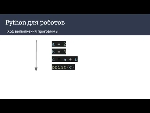 Python для роботов Ход выполнения программы a = 2 b =