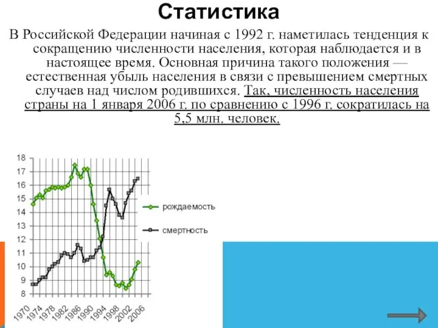 Статистика В Российской Федерации начиная с 1992 г. наметилась тенденция к