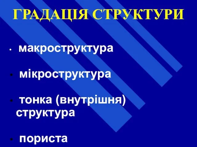 ГРАДАЦІЯ СТРУКТУРИ макроструктура мікроструктура тонка (внутрішня) структура пориста