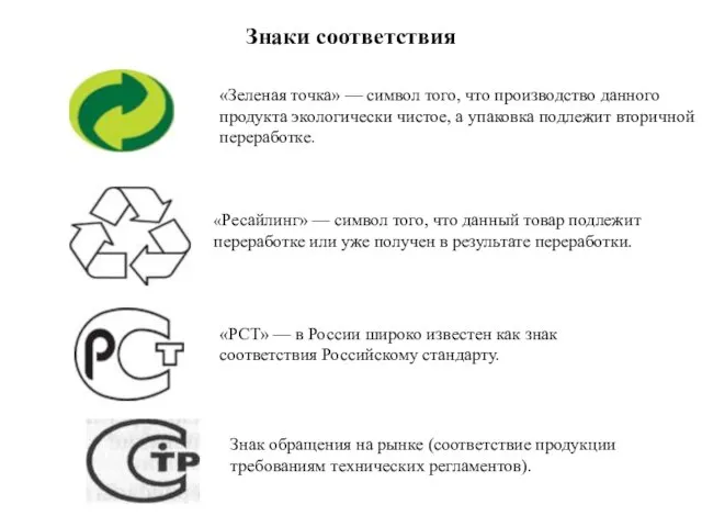 Знаки соответствия «Ресайлинг» — символ того, что данный товар подлежит переработке