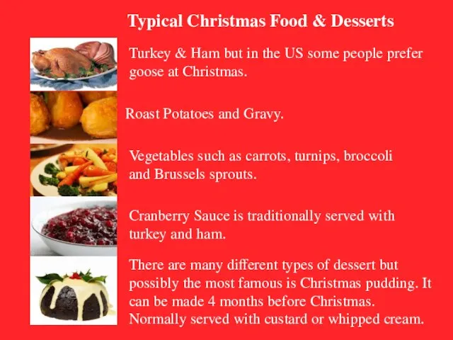 Typical Christmas Food & Desserts Turkey & Ham but in the